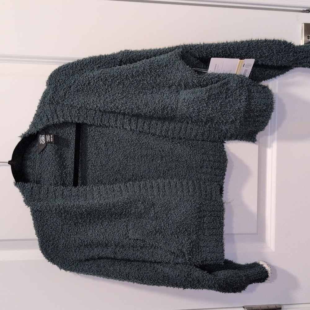 Athleta Girl Plush Knit Dark Green Fuzzy Sweater  - Girl Size 8-10 -NWT